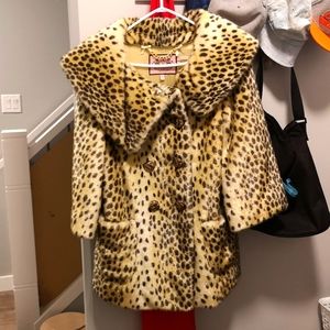 Juicy Couture Leopard Print Faux Fur Pea Coat in Yellow and Black